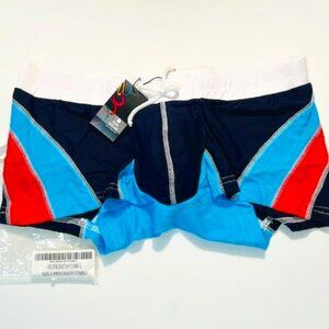"NDS" Wear Size L Short Square Cut Swim Trunks - Navy + Multi Color